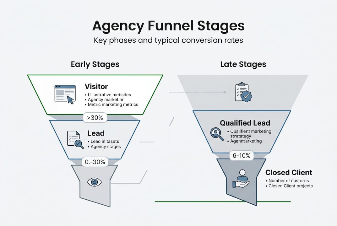 Infographic showing agency funnel stages and rates