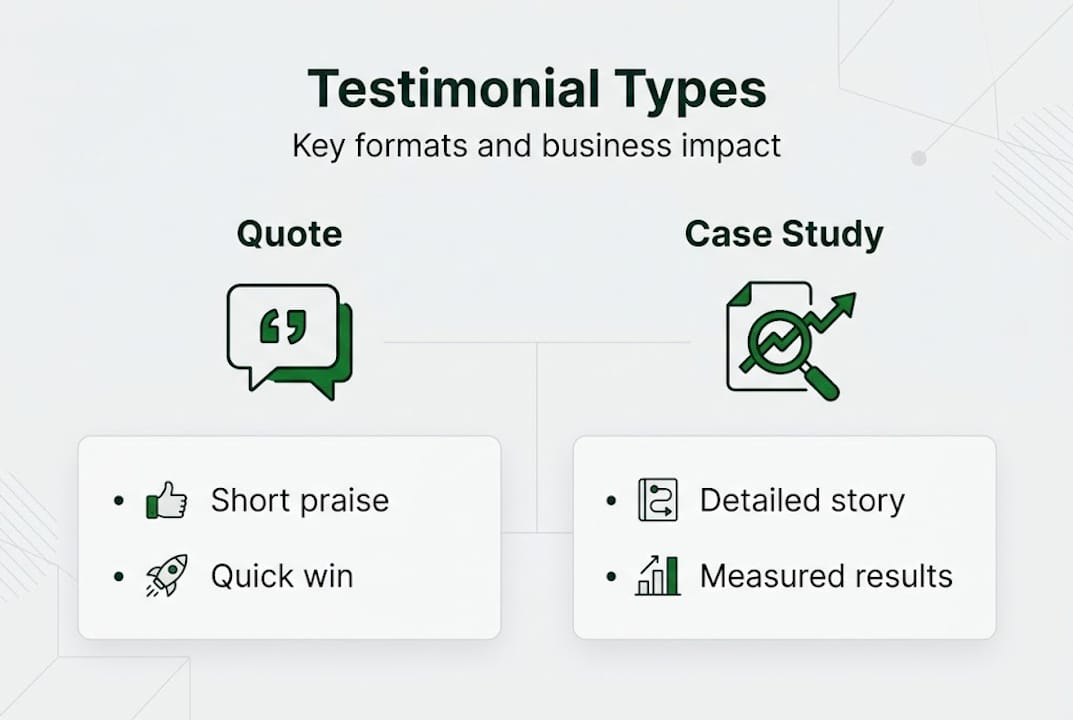 Infographic comparing testimonial types and impacts