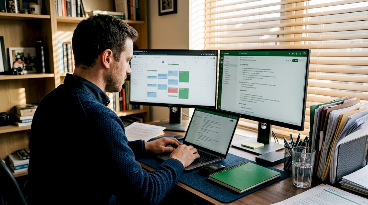 Freelancer prepares sales outreach at home desk