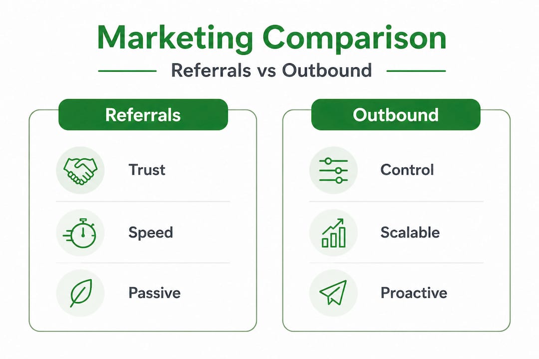 Infographic comparing referrals and outbound marketing