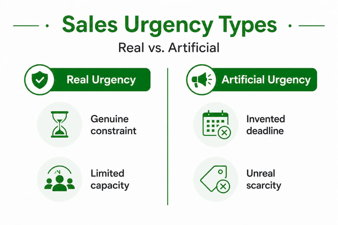 Infographic comparing real and artificial urgency in sales