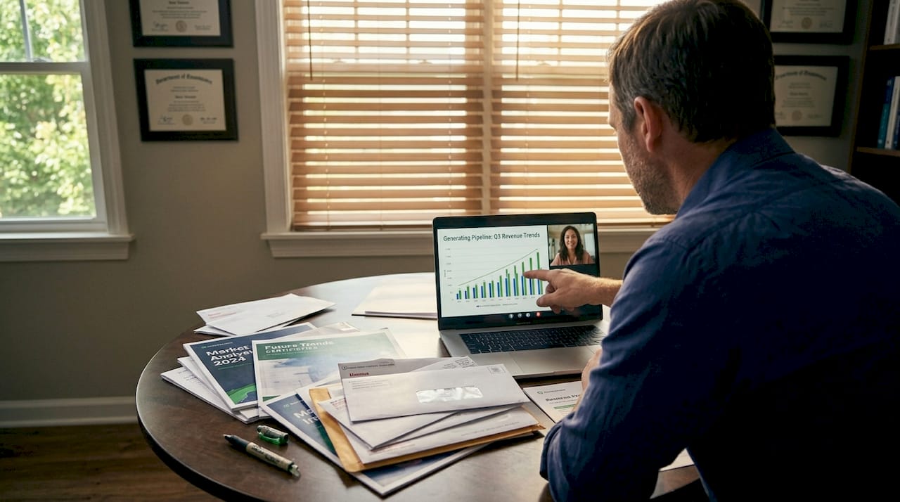 Consultant presenting to client via video call