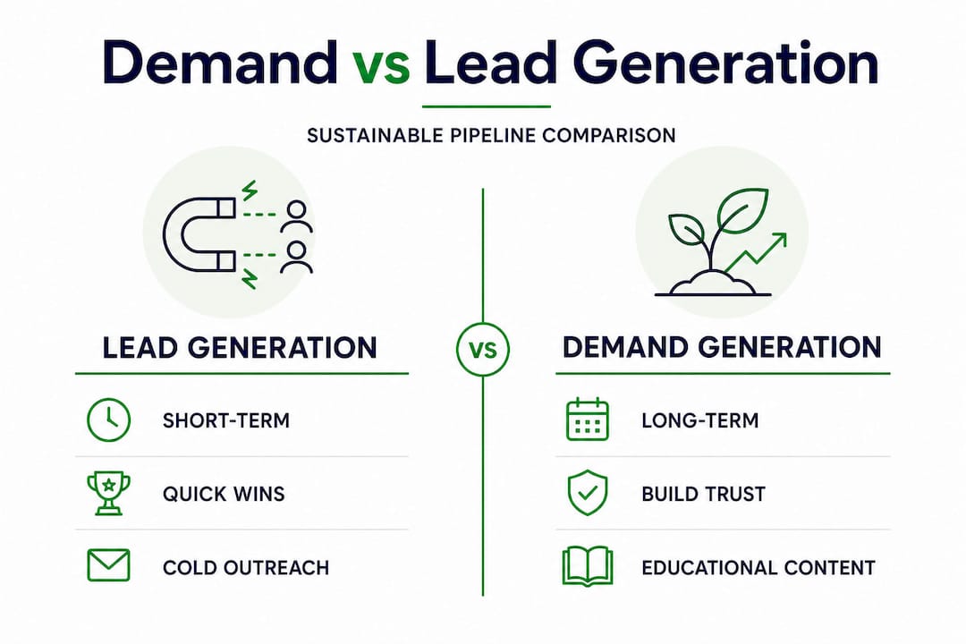 Infographic comparing lead and demand generation features