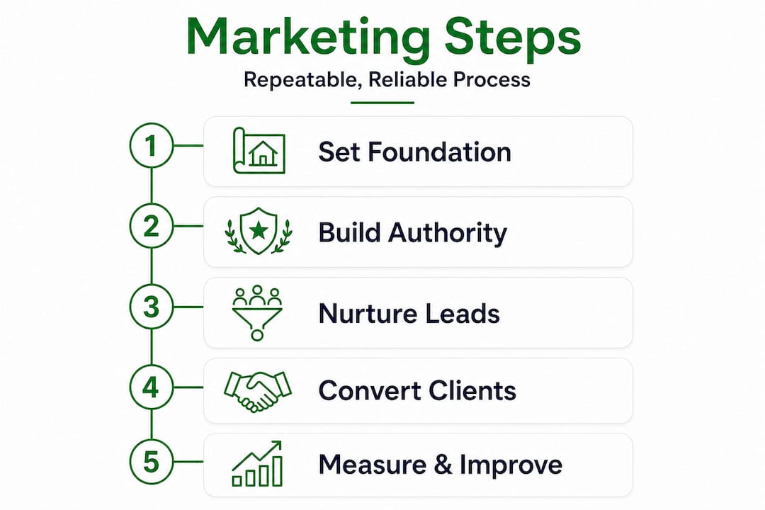 Infographic of five repeatable marketing steps