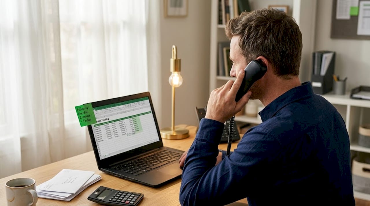 Small business owner handling collections calls