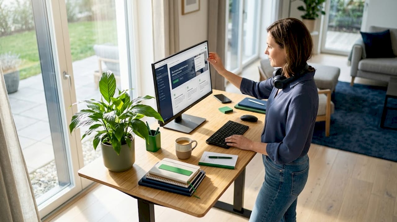 Businesswoman updates website for conversions