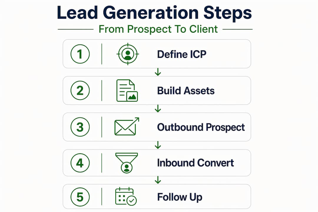 Infographic showing lead generation steps flow
