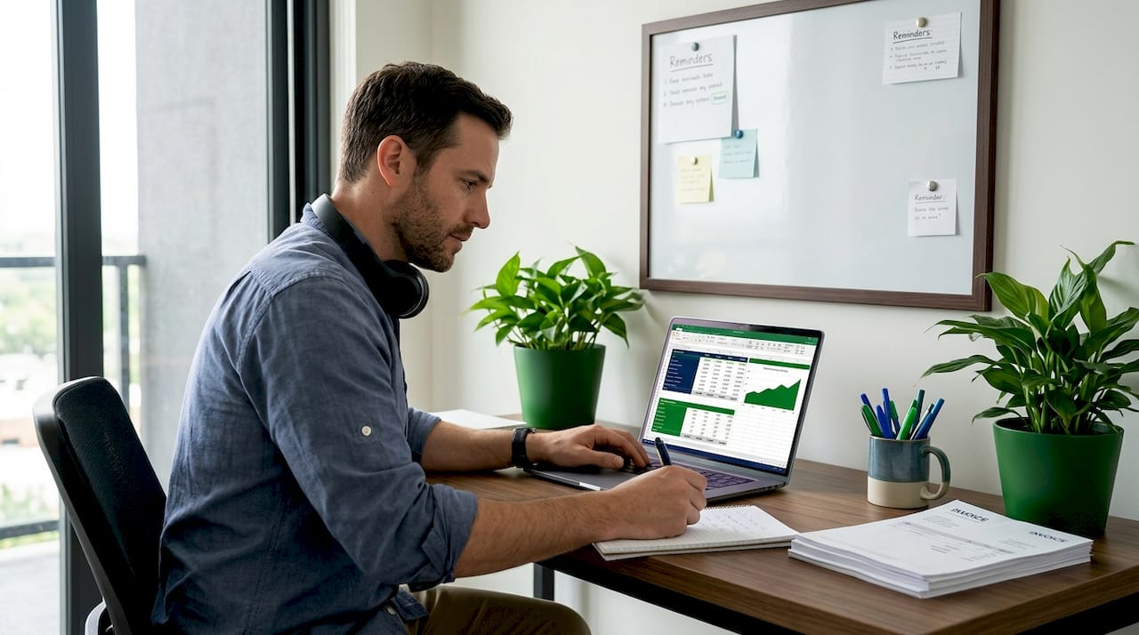 Man calculating billable business hours