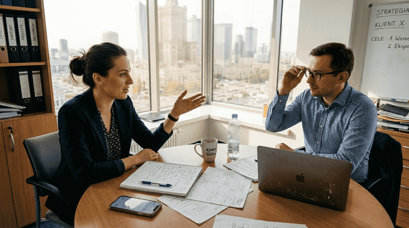 Współpracownicy doskonalący język angielski podczas spotkania firmowego