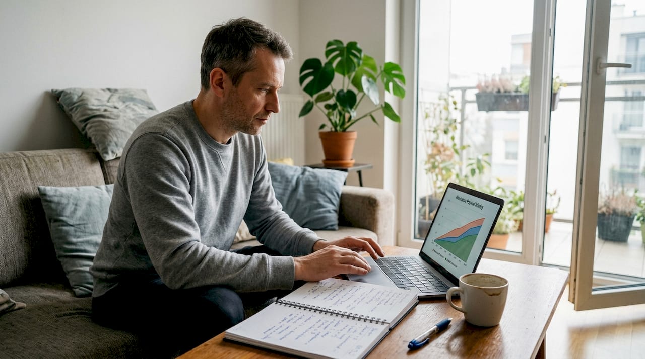 Osoba dorosła omawia swoje postępy z mentorem podczas spotkania.