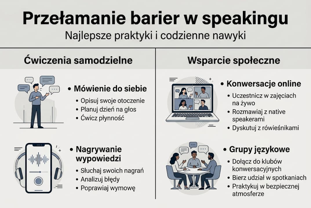 Infografika: sprawdzone sposoby na pokonanie blokad w mówieniu po angielsku