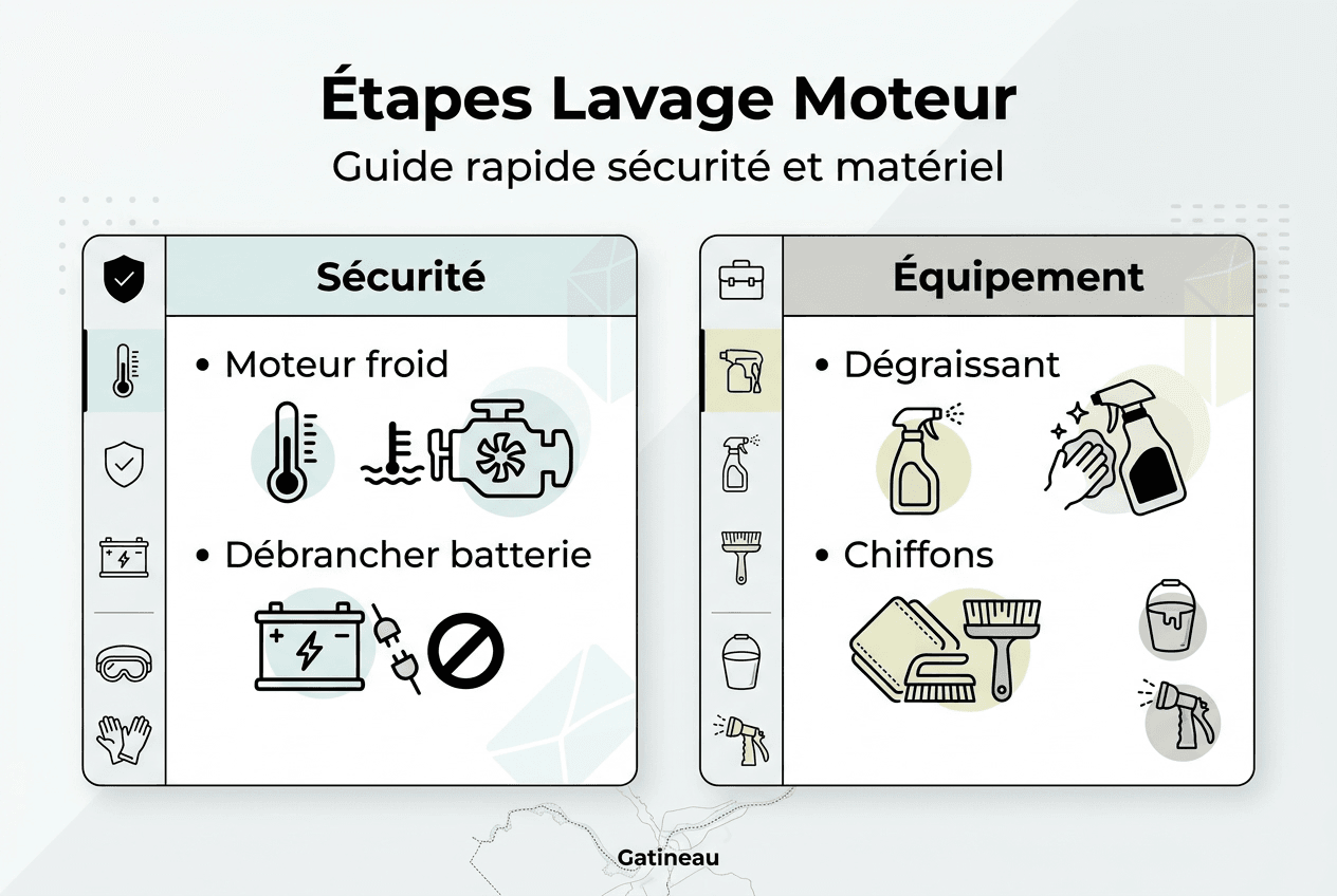 Infographie : conseils de sécurité et équipements indispensables pour le nettoyage du moteur