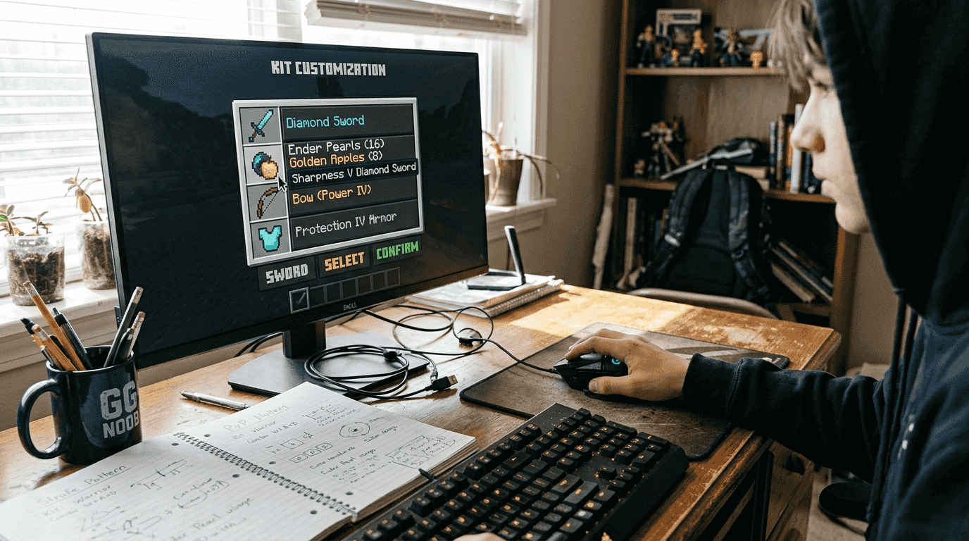 Selecting kits in Minecraft on computer screen