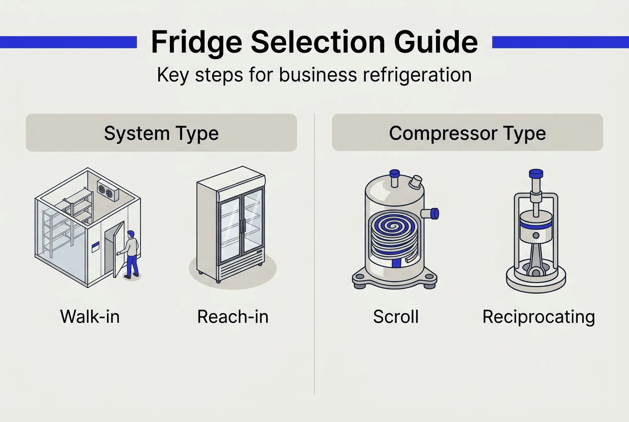Infographic on commercial fridge selection steps