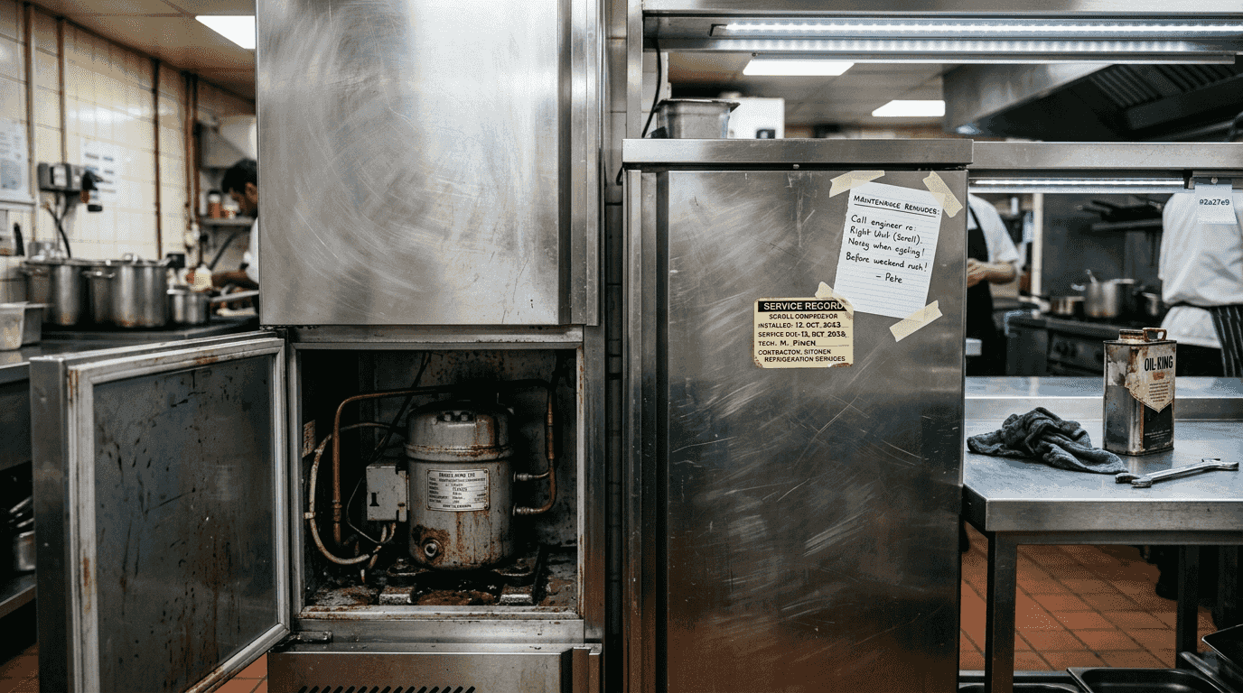 Fridge compressors compared in kitchen setting