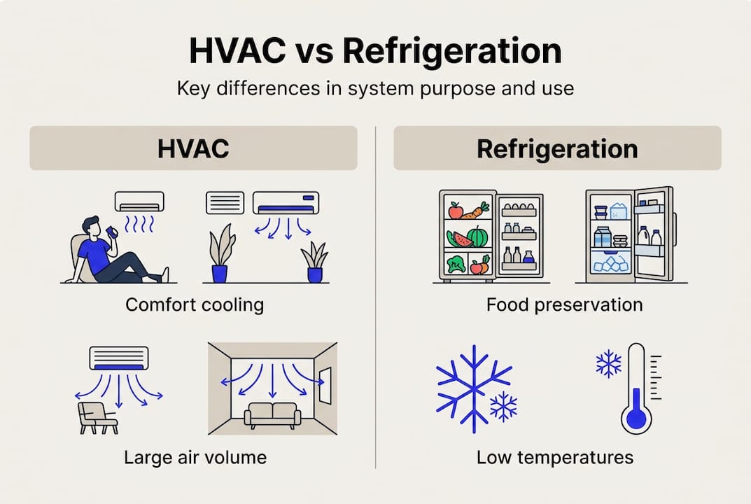 Infographic comparing HVAC and refrigeration features