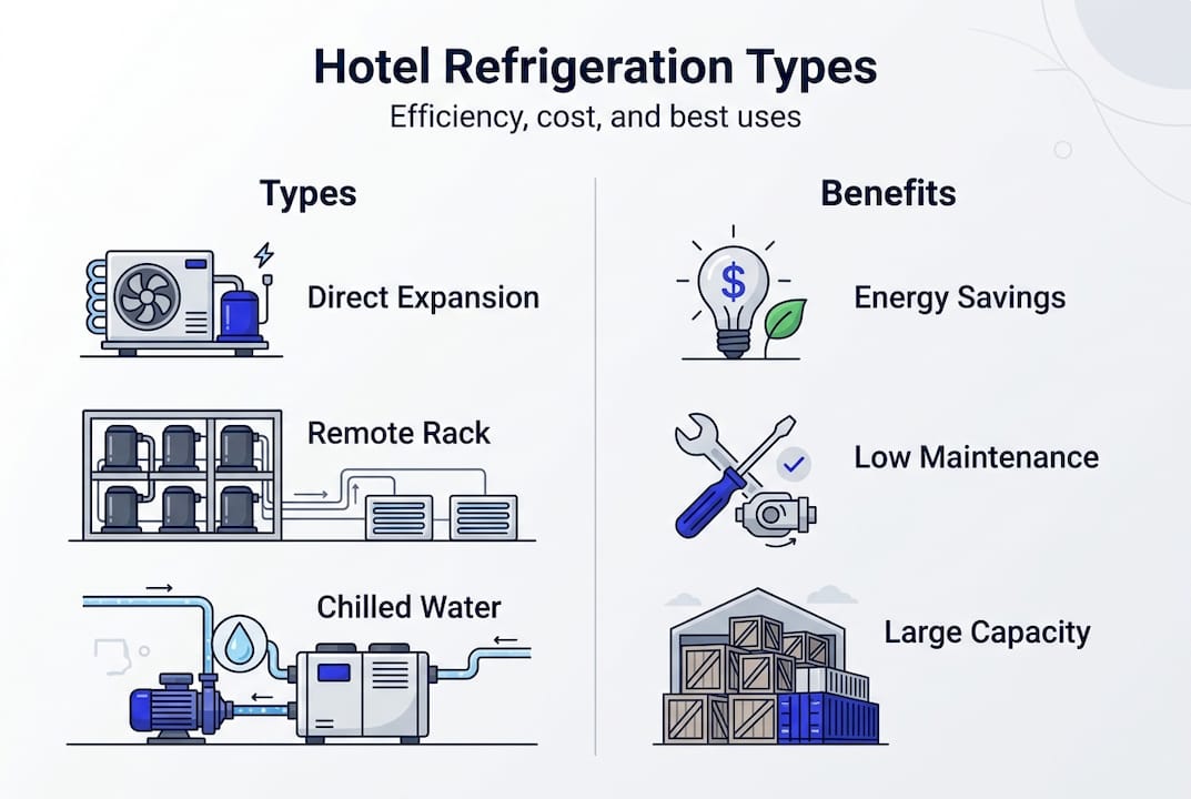 Infographic comparing hotel refrigeration system types