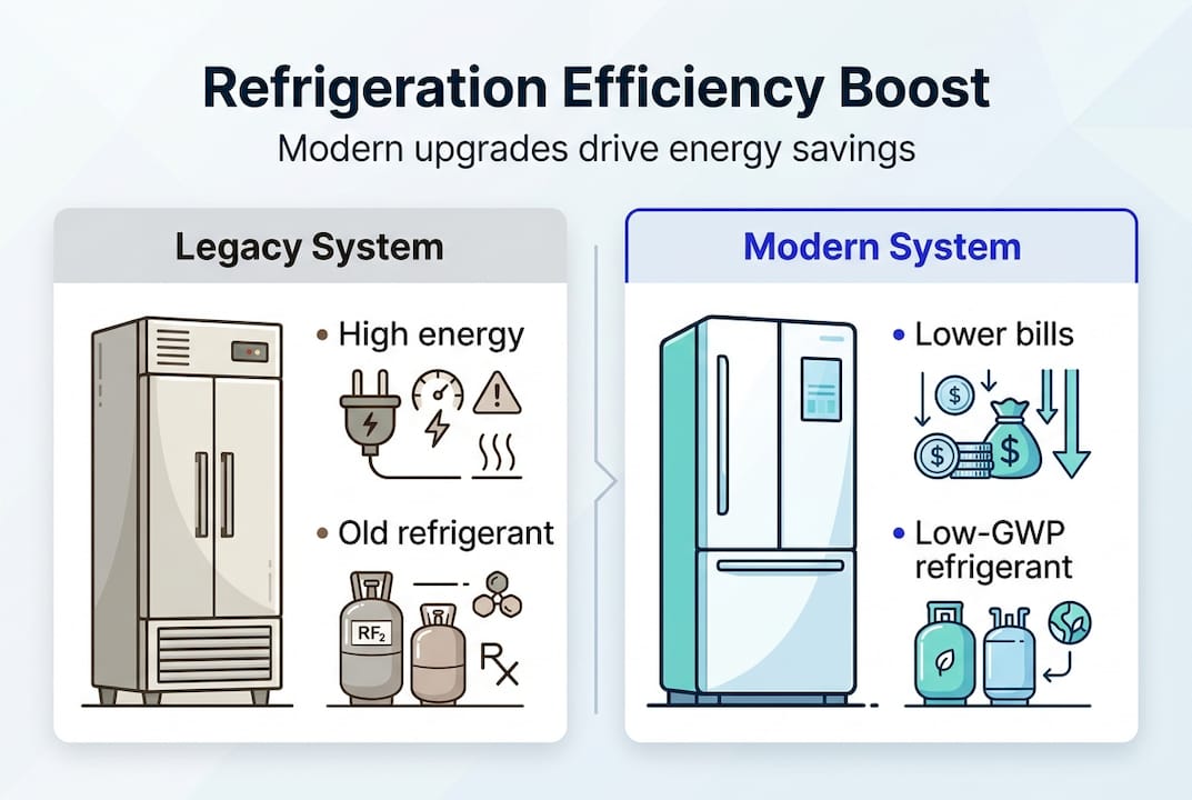 Infographic comparing legacy versus modern refrigeration
