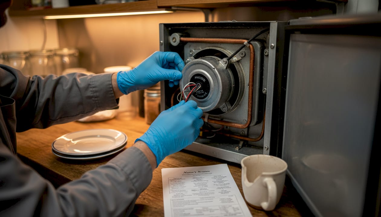 Technician working on ECM refrigeration fan