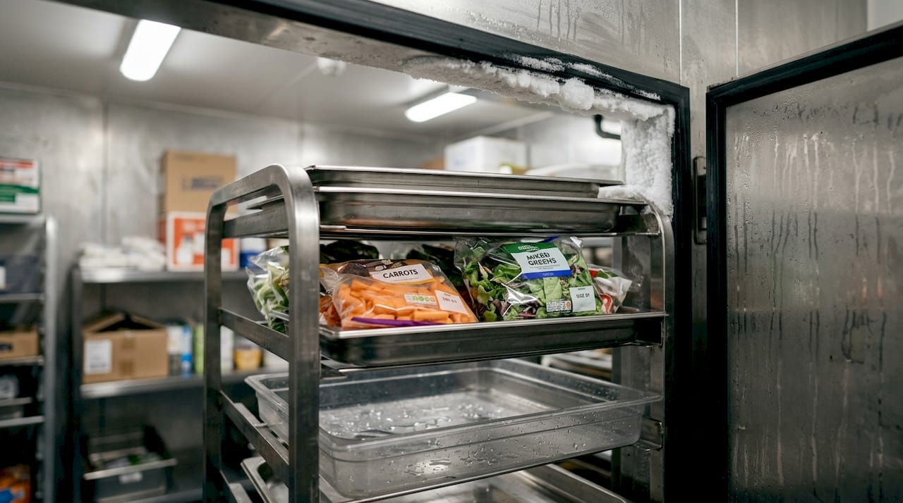 Frost build-up and leak in walk-in fridge