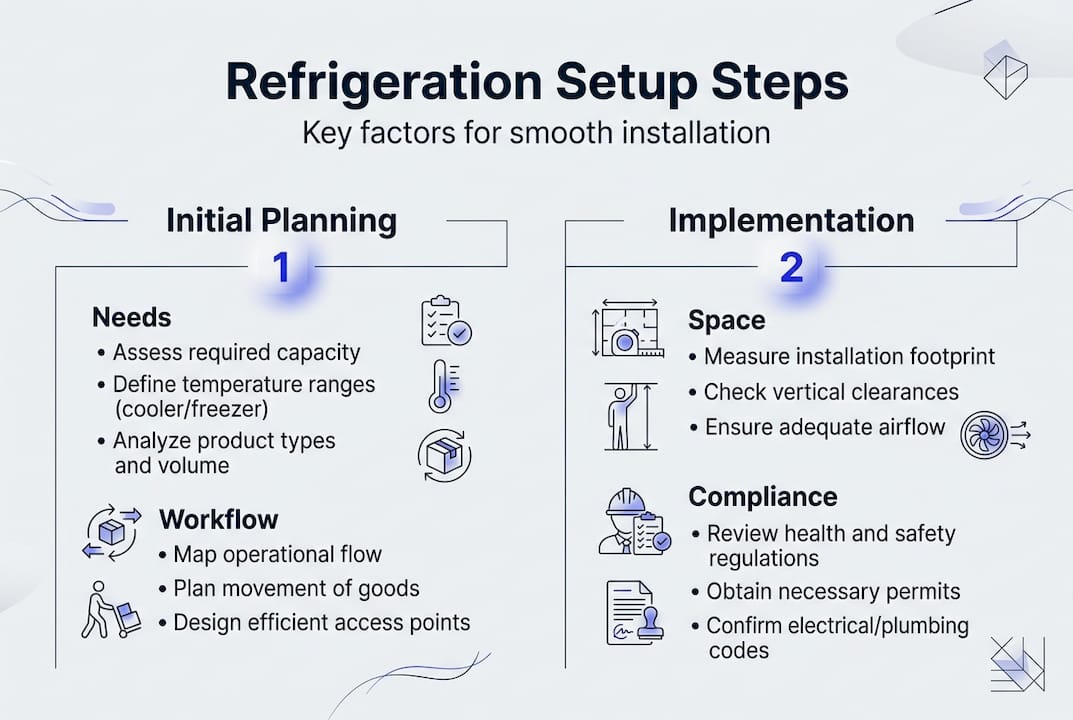 Infographic on commercial refrigeration setup steps
