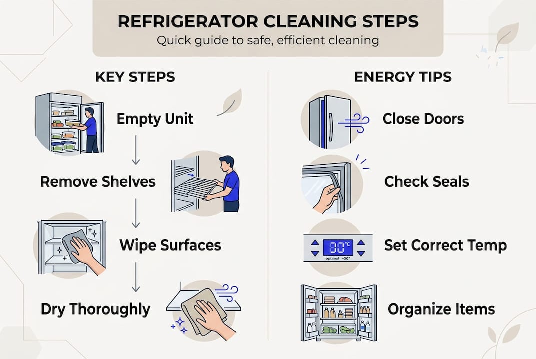 Infographic on refrigeration cleaning and energy tips