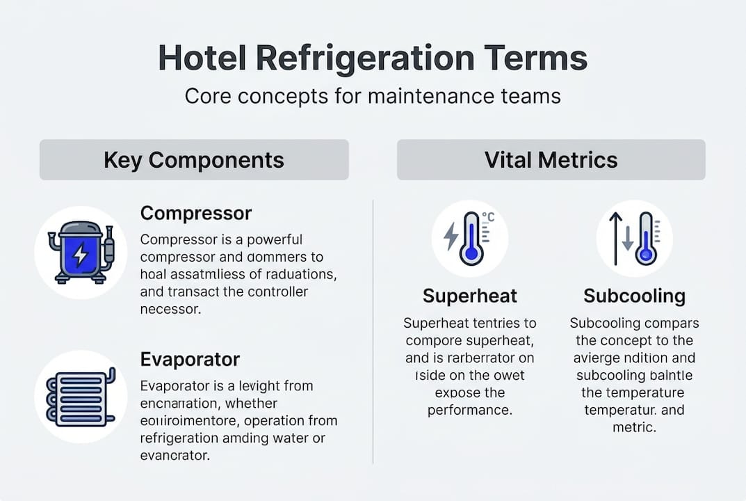 Infographic showing essential hotel refrigeration terms