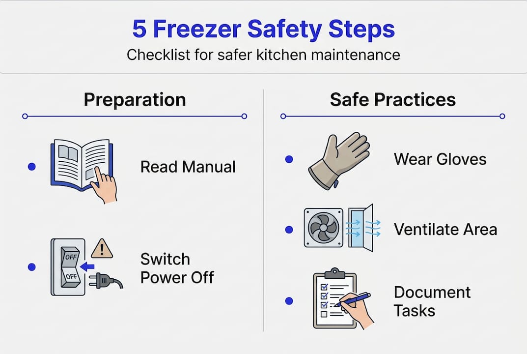 Infographic of freezer safety maintenance steps