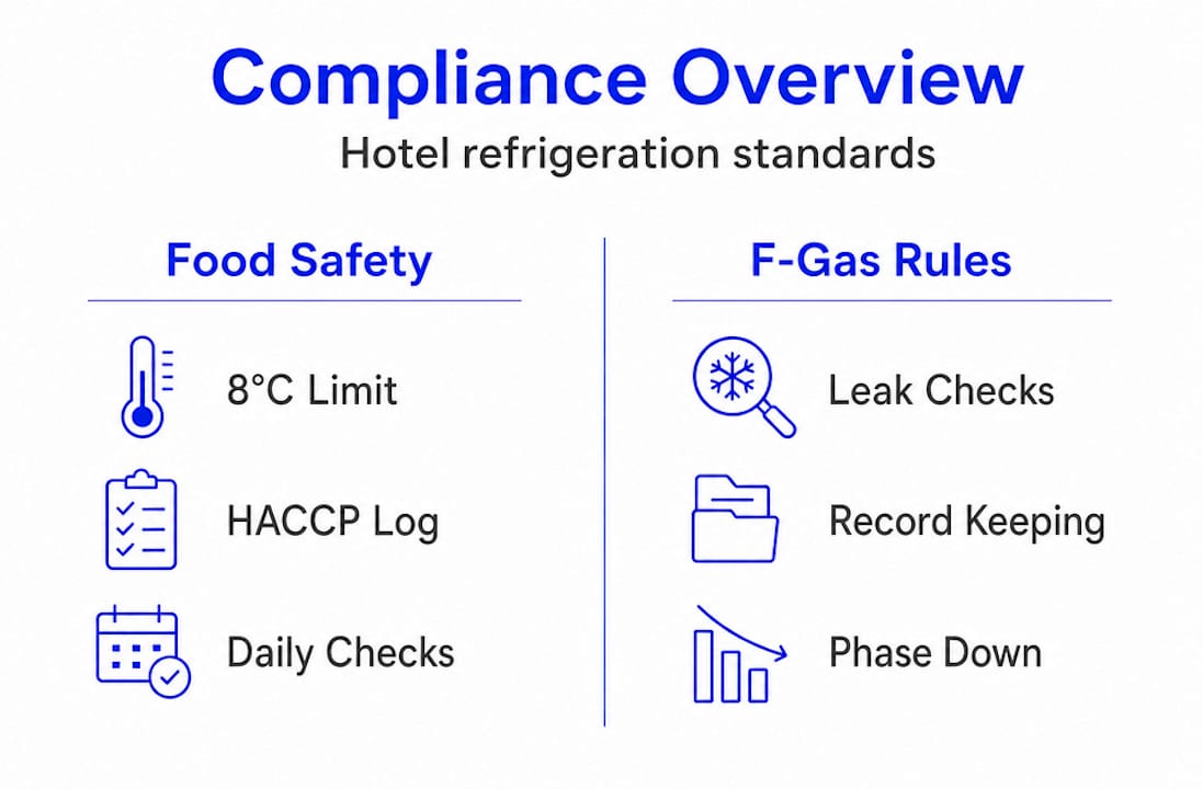 Hotel refrigeration compliance split infographic