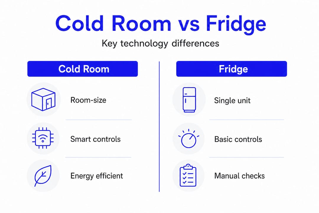 Infographic comparing cold room and fridge features