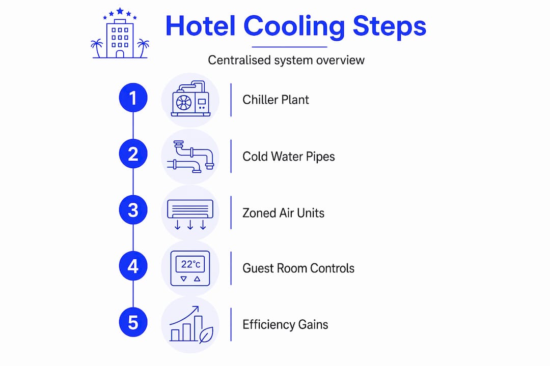 Centralised hotel cooling system process infographic