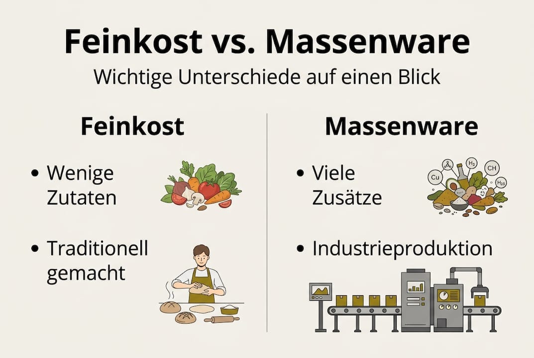 Infografik: Feinkost versus Massenware – ein direkter Vergleich