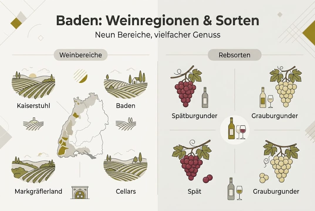 Infografik: Die Weinregionen Badens und ihre typischen Rebsorten im Überblick