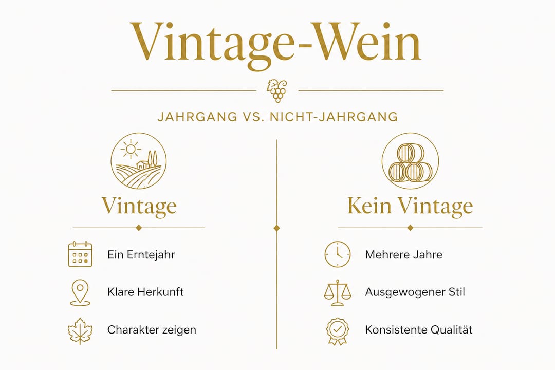 Infografik: Vintage-Wein im Vergleich zu Nicht-Vintage-Wein – die wichtigsten Unterschiede auf einen Blick