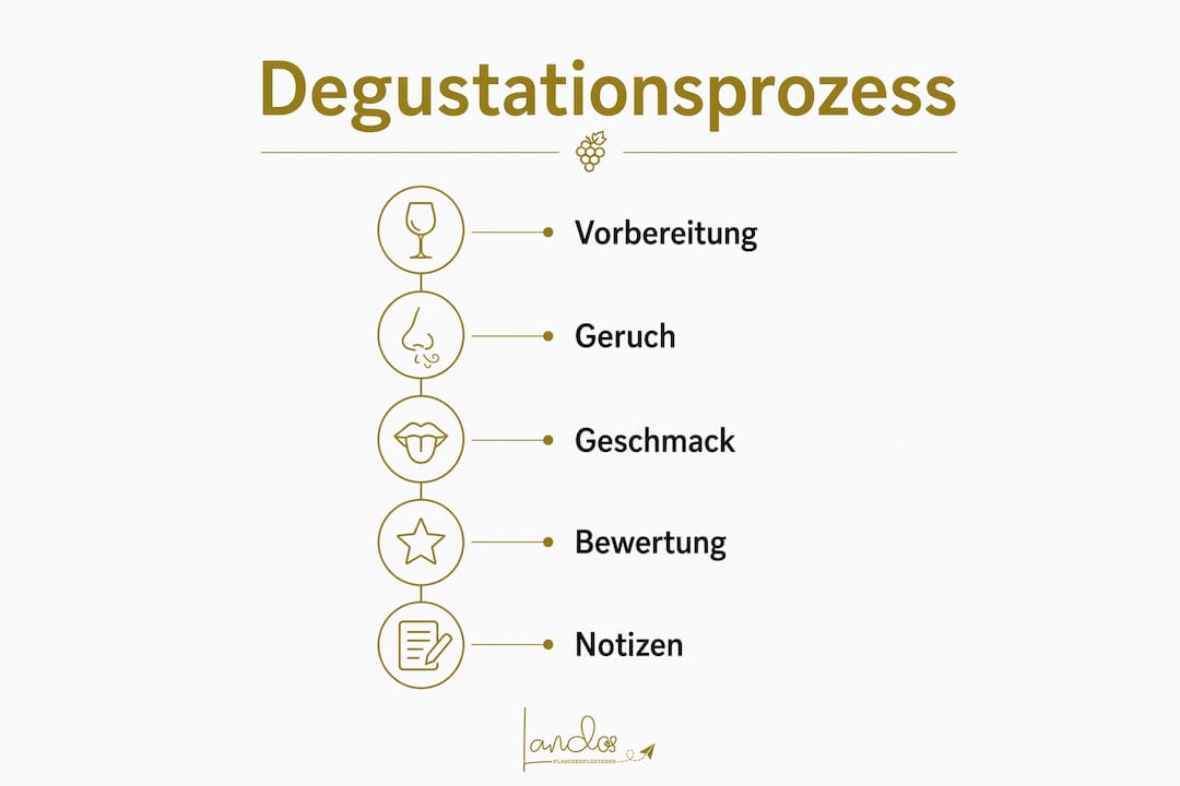 Schritt-für-Schritt-Infografik zum Ablauf einer Verkostung