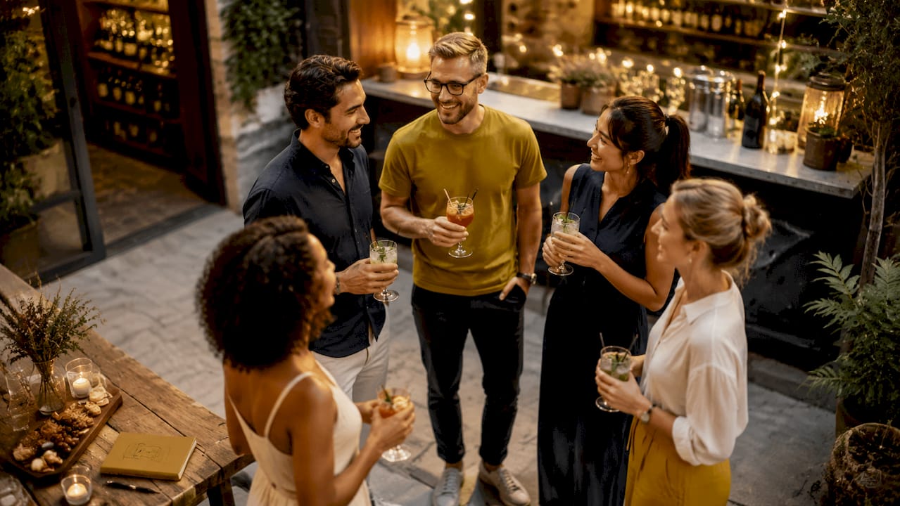 In entspannter Atmosphäre tauschen sich die Gäste bei einem Getränk in der Event-Lounge aus und knüpfen neue Kontakte.