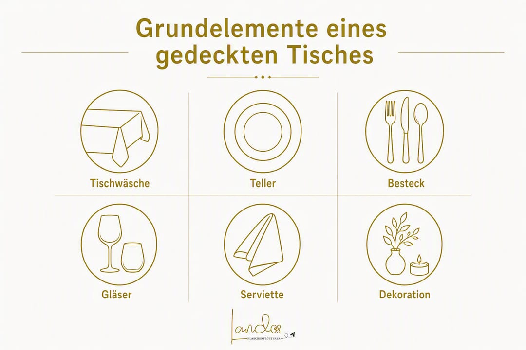 Übersichtsgrafik: Die wichtigsten Bestandteile einer festlich gedeckten Tafel