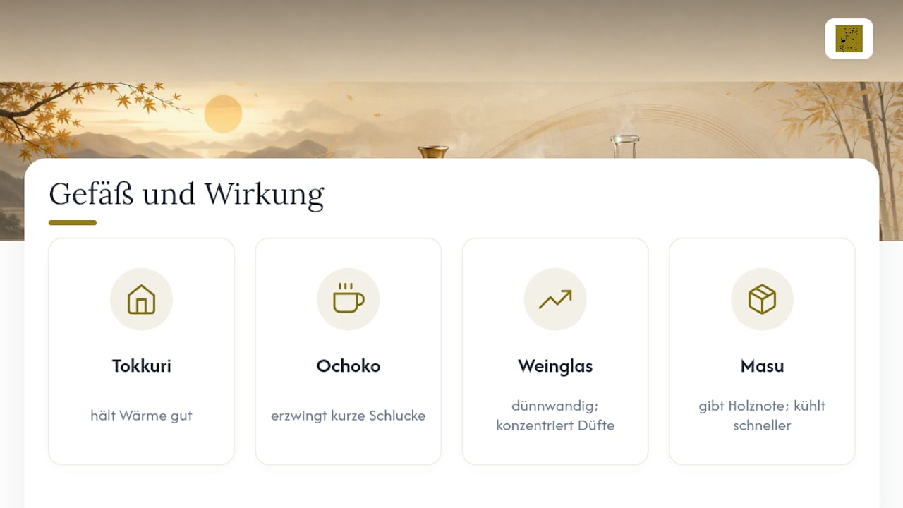 Gefäße und die passenden Temperaturen für Sake