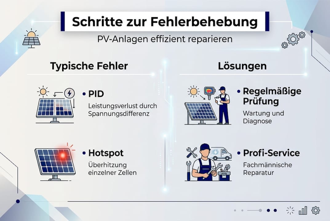 Überblick: Typische Fehler bei Photovoltaikanlagen und wie man sie beheben kann (Infografik)