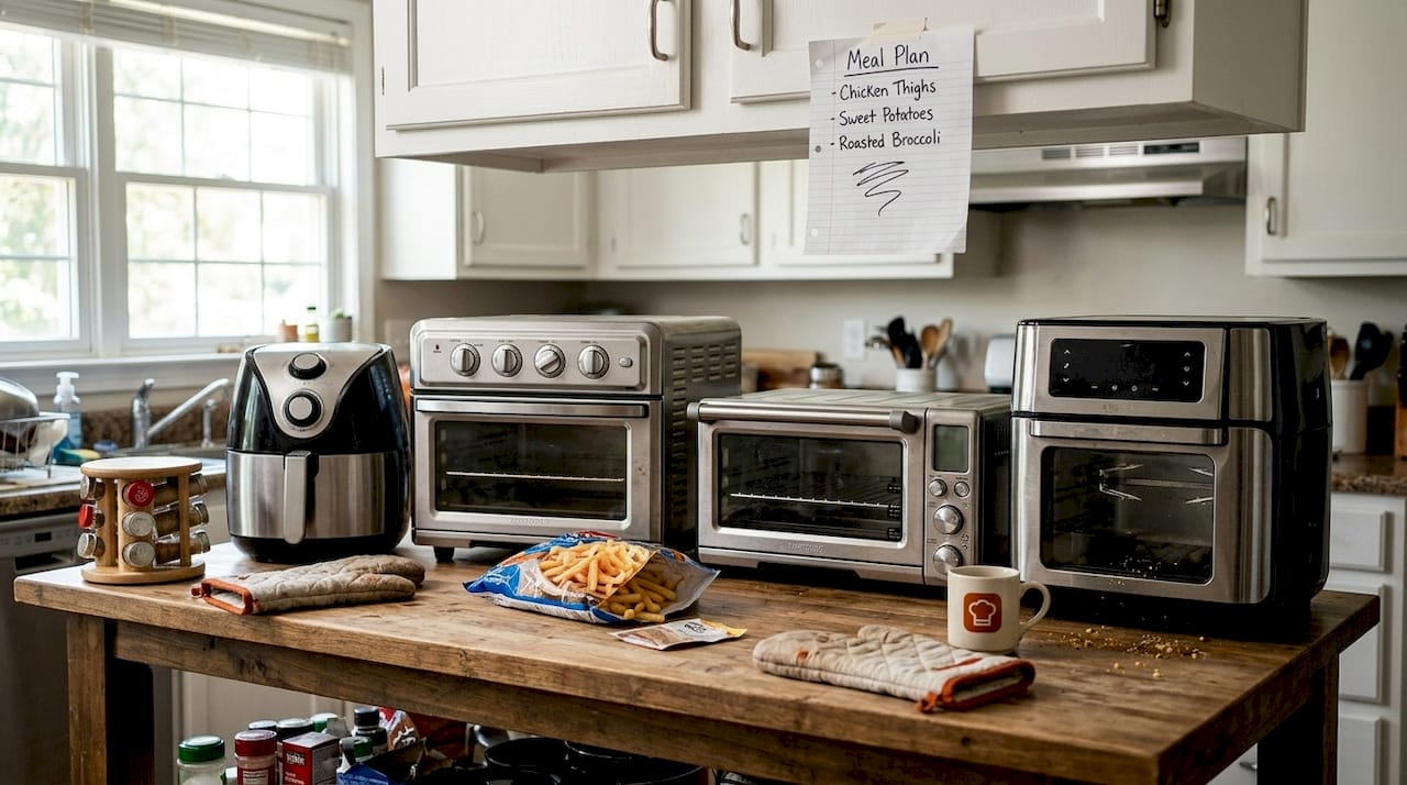 Different air fryer oven types displayed