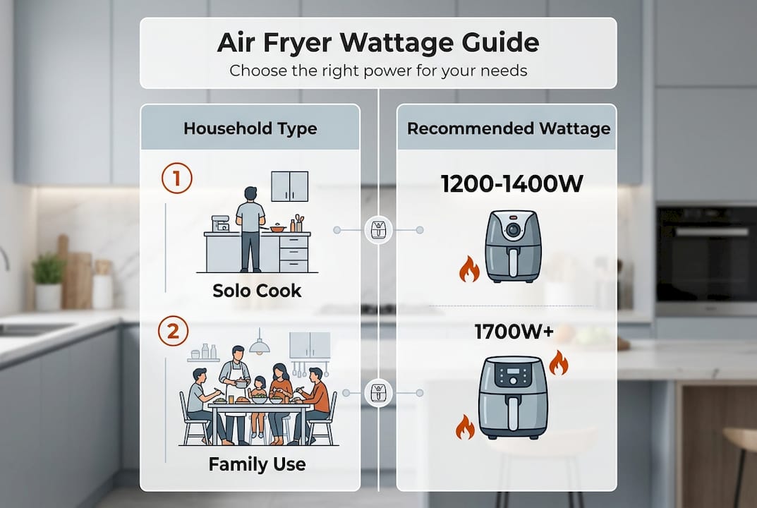 Infographic showing air fryer wattage recommendations