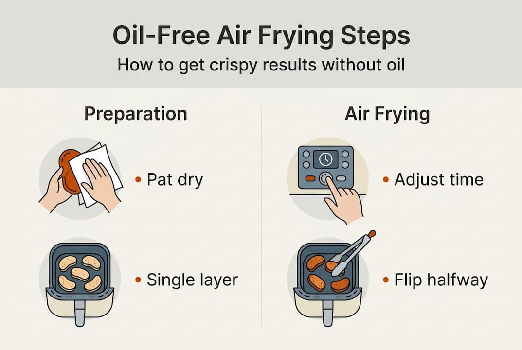 Infographic showing oil-free air frying steps