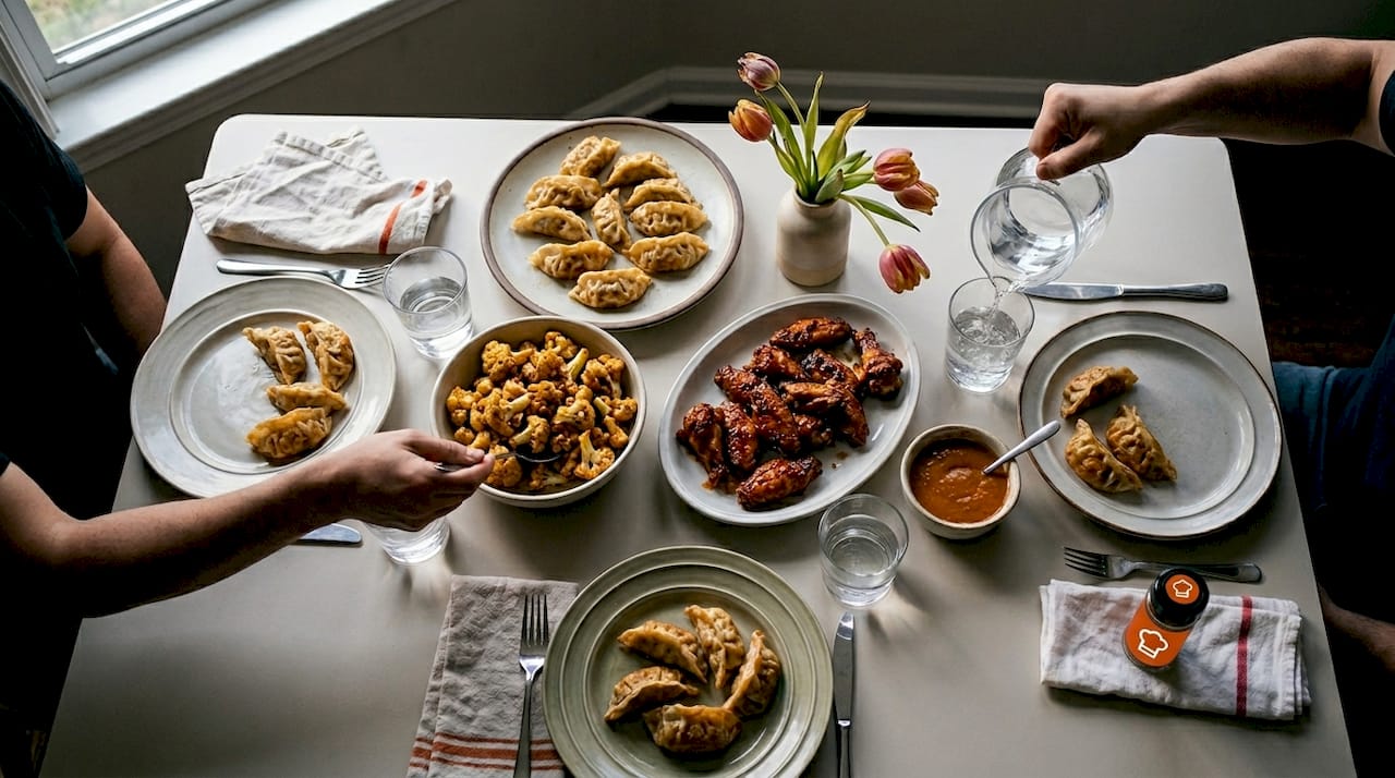 Family table with air fryer fusion dishes