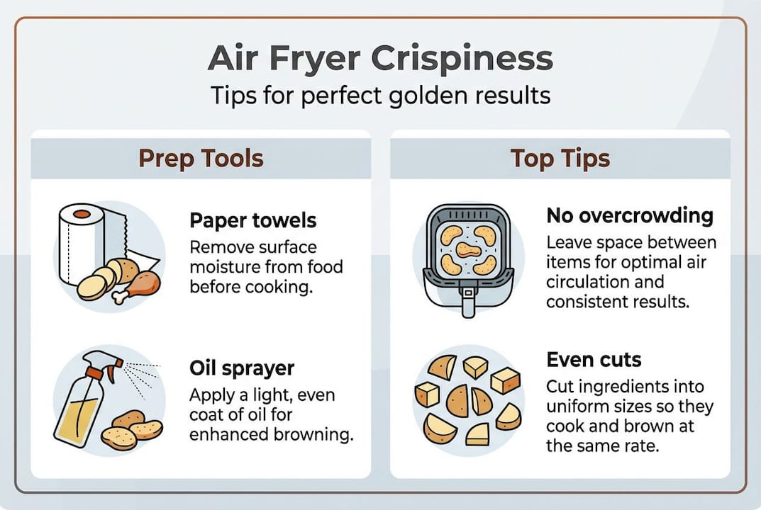 Infographic with crispiness tips and prep tools