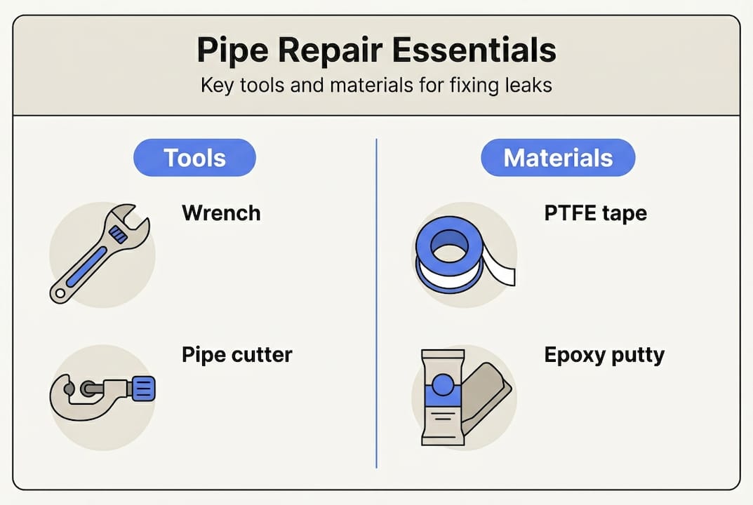 Infographic with tools and materials for pipe repair