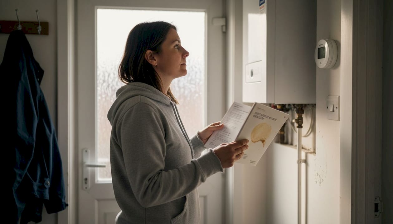 Homeowner checking carbon monoxide detector
