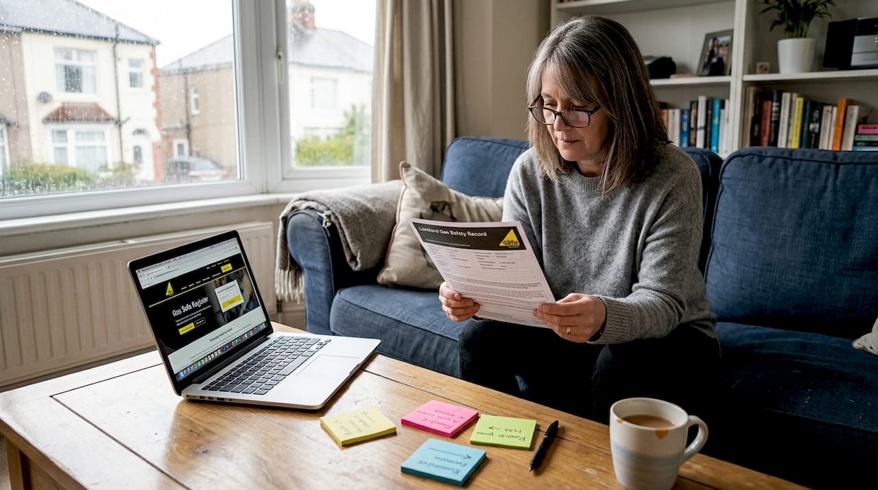 Landlord reading Gas Safety certificate document