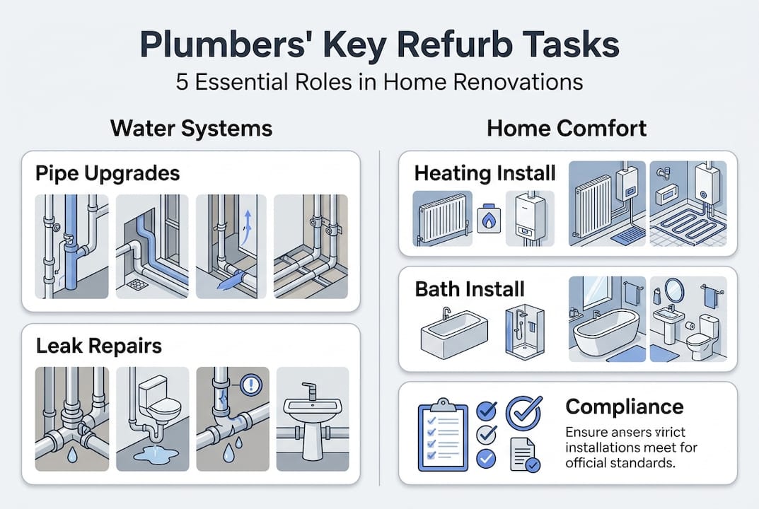 Infographic of 5 essential plumber refurbishment tasks