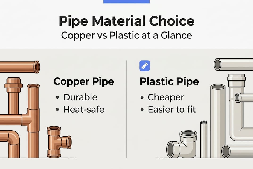 Infographic comparing copper and plastic pipe materials