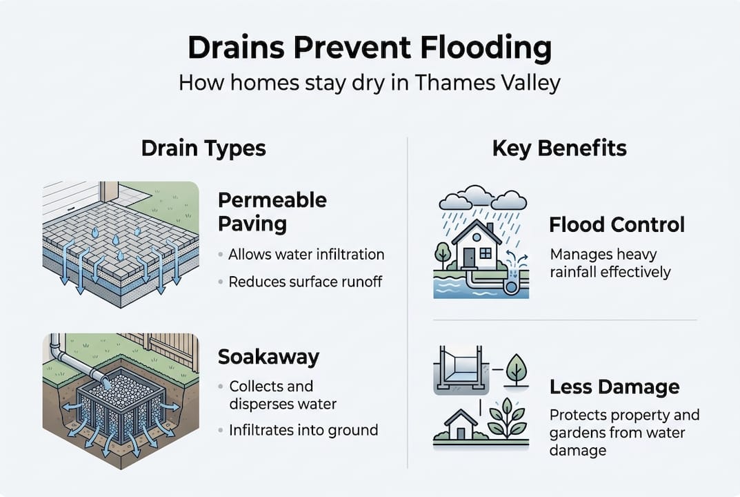 Infographic showing drainage types and flood benefits